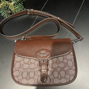 Coach Amelia Saddle Bag Signature Jacquard Oak Maple